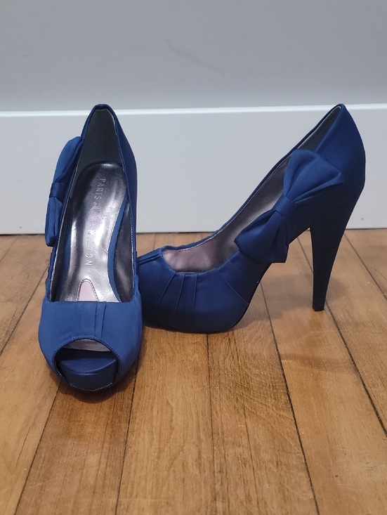 Paris Hilton Shoes - Paris Hilton Royal Blue Peep-Toe Bow Heels Sz 7.5